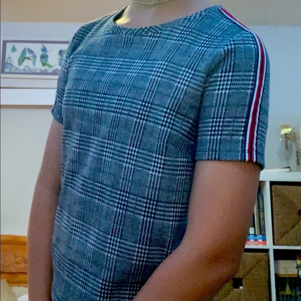 Banana Republic houndstooth navy and white top